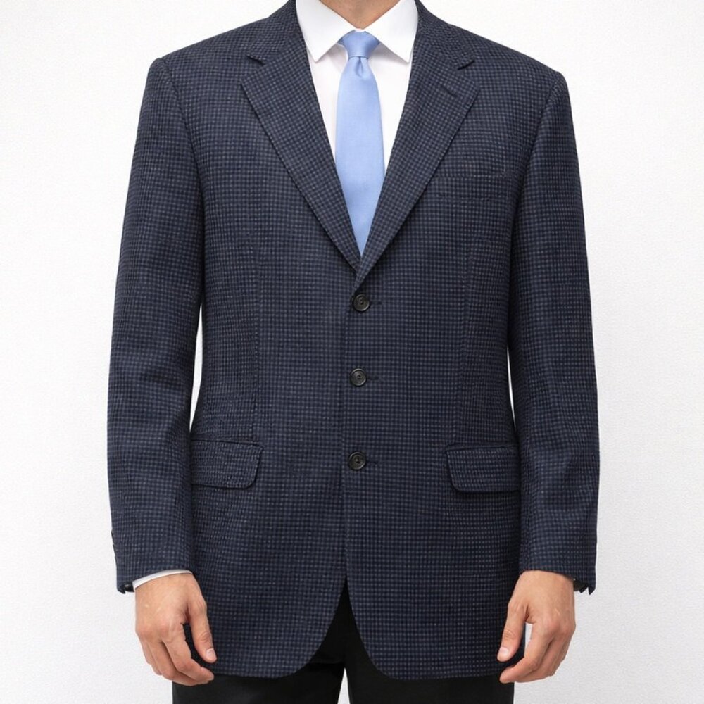 Ermenegildo Zegna Neiman Marcus Wool Blazer Jacket Mens US 46 (IT 56) Blue Check